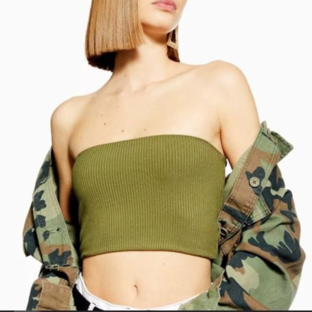 Topshop Army Green Ribbed Bandeau Top